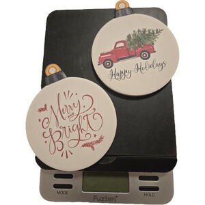 Christmas Ornament Coasters Set of 2 Red Truck Merry and Bright holiday seasonal